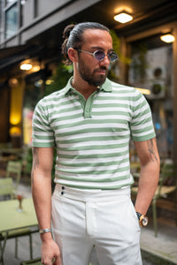 Watt Slim Fit Self-Patterned Short Sleeve Green Knitwear