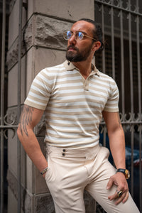 Watt Slim Fit Self-Patterned Short Sleeve Beige Knitwear