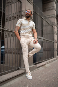Watt Slim Fit Self-Patterned Short Sleeve Beige Knitwear