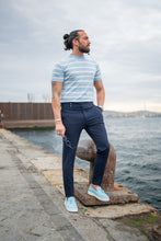 Load image into Gallery viewer, Watt Slim Fit Self-Patterned Short Sleeve Blue Knitwear
