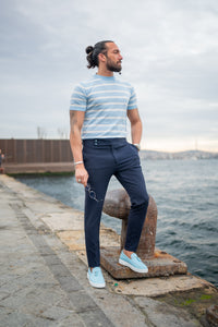 Watt Slim Fit Double Button Navy Pants