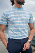 Load image into Gallery viewer, Watt Slim Fit Self-Patterned Short Sleeve Blue Knitwear
