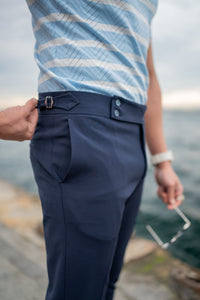 Watt Slim Fit Double Button Navy Pants