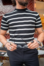 Load image into Gallery viewer, Watt Slim Fit Self-Patterned Short Sleeve Black Knitwear
