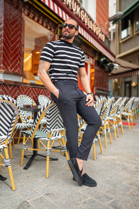 Watt Slim Fit Self-Patterned Short Sleeve Black Knitwear
