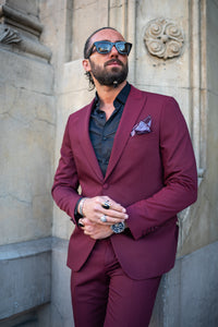 Watt Slim Fit Special Design Burgundy Plain Tuxedo Suit