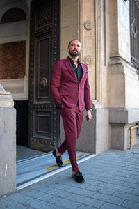 Watt Slim Fit Special Design Burgundy Plain Tuxedo Suit