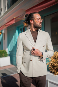 Watt Slim Fit Double Breasted Beige Blazer