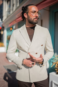 Watt Slim Fit Double Breasted Beige Blazer