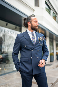 Watt Slim Fit Double Breasted Navy Suit