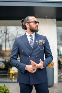 Watt Slim Fit Double Breasted Navy Suit