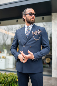 Watt Slim Fit Double Breasted Navy Suit