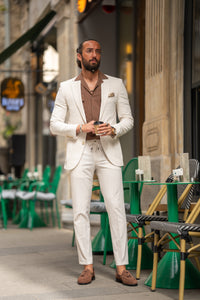 Watt Slim Fit Sport Cut Seersucker Beige Suit