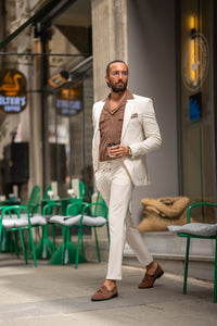 Watt Slim Fit Sport Cut Seersucker Beige Suit