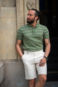Watt Slim Fit Green Knitwear with Stripe Detail