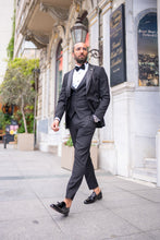 Load image into Gallery viewer, Abboud Slim Fit Satin Collared Black Tuxedo
