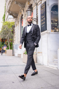 Abboud Slim Fit Satin Collared Black Tuxedo