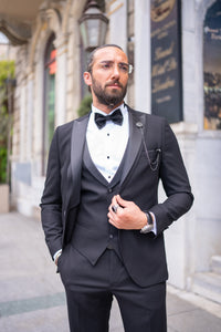 Abboud Slim Fit Satin Collared Black Tuxedo