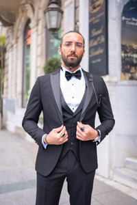 Abboud Slim Fit Satin Collared Black Tuxedo