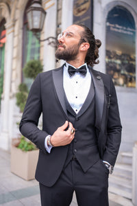 Abboud Slim Fit Satin Collared Black Tuxedo