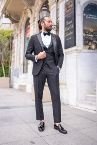 Abboud Slim Fit Satin Collared Black Tuxedo