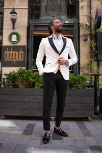 Abboud Slim Fit Satin Collared White Tuxedo