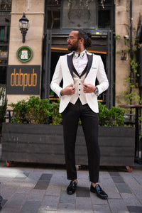 Abboud Slim Fit Satin Collared White Tuxedo