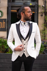 Abboud Slim Fit Satin Collared White Tuxedo