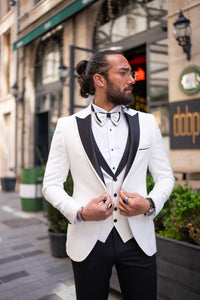 Abboud Slim Fit Satin Collared White Tuxedo