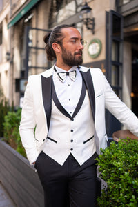 Abboud Slim Fit Satin Collared White Tuxedo