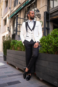 Abboud Slim Fit Satin Collared White Tuxedo