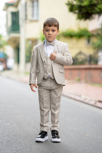 Aboud Slim Fit Kids Beige Suit