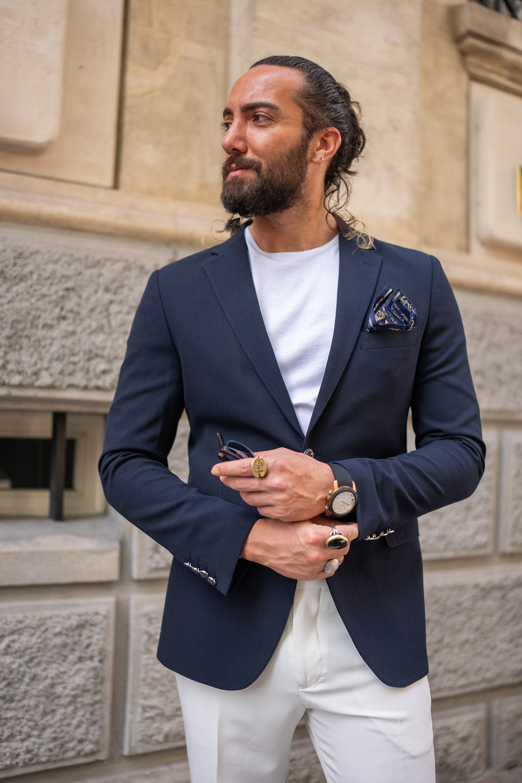 Oliver Slim Fit Mono Collared Navy Blazer