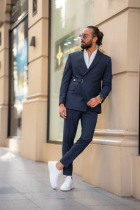 Lance Slim Fit Lapel Buttoned Slim Fit Navy Suit