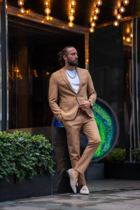 Lance Slim Fit Mono Collared Camel Suit