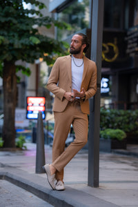 Lance Slim Fit Mono Collared Camel Suit