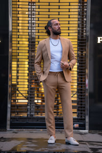 Lance Slim Fit Mono Collared Camel Suit