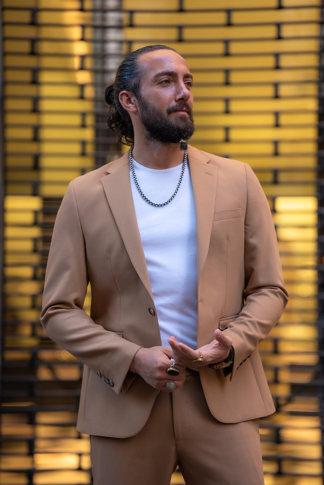 Lance Slim Fit Mono Collared Camel Suit