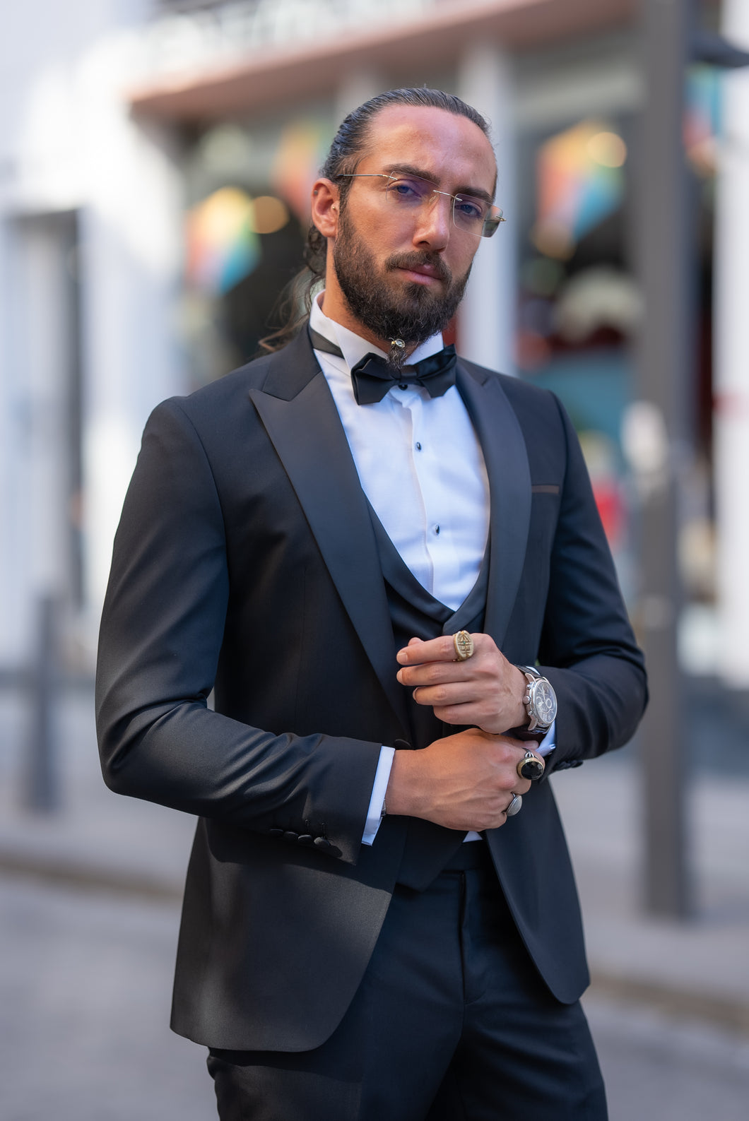 Lance Slim Fit Special Design Black Tuxedo