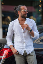 Load image into Gallery viewer, Abboud Slim Fit Navy White Linen Shirt
