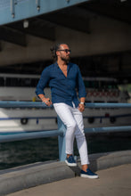 Load image into Gallery viewer, Abboud Slim Fit Navy Blue Linen Shirt
