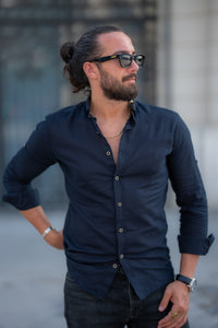 Abboud Slim Fit Black Linen Shirt