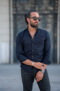 Abboud Slim Fit Black Linen Shirt