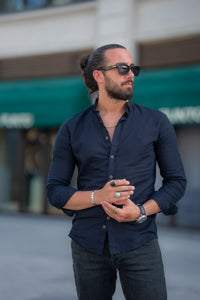 Abboud Slim Fit Black Linen Shirt