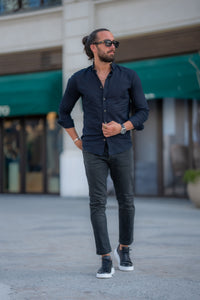 Abboud Slim Fit Black Linen Shirt