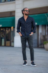 Abboud Slim Fit Black Linen Shirt