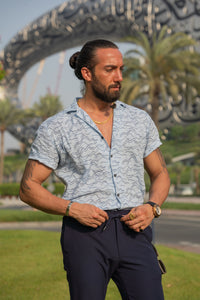 Abboud Slim Fit Open Collared Patterned Shirt