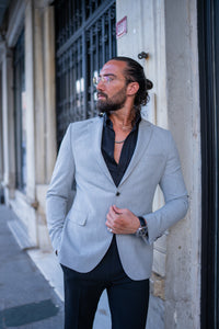 Abboud Slim Fit Mono Collared Light Grey Blazer