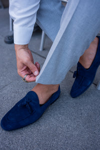 Abboud New Collection Tassel Details Suede Navy Loafer