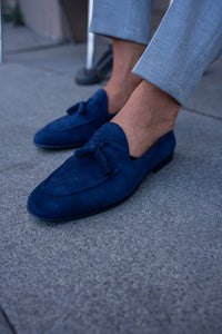 Abboud New Collection Tassel Details Suede Navy Loafer